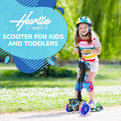3 - Wheeled Scooter for Kids - Wheel LED Lights, Adjustable Lean - To - Steer Handlebar, and Foldable Seat - Sit or Stand Ride with Brake for Boys and Girls Ages 1 - 14 Years Old - TechNova