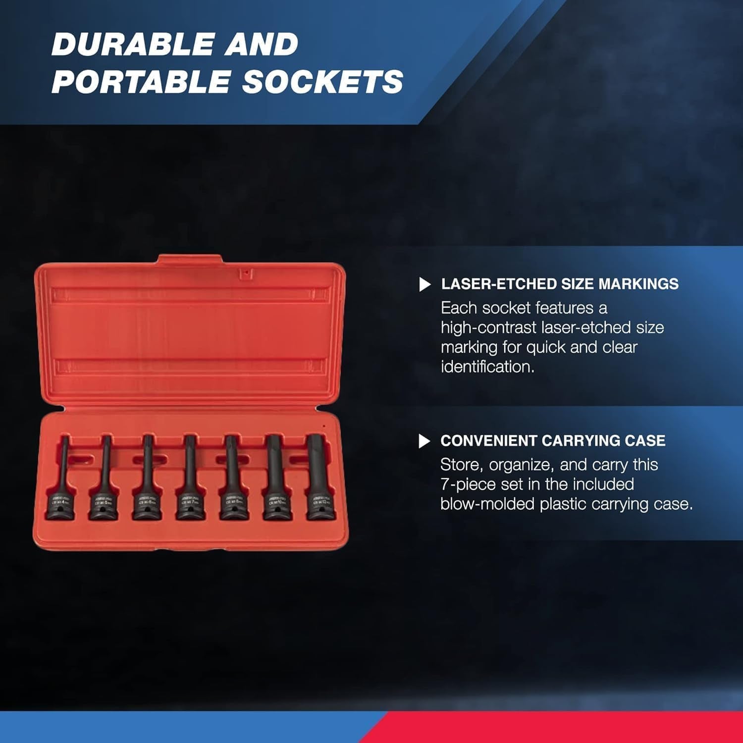 01130B 3/8" Drive Allen Socket Set, 7 Piece, 3 Inch, 3/8” Impact Hex Bit Socket Set, Metric Hex Driver 4 Mm to 12 Mm, Chrome - Moly Cr - Mo Impact Grade - TechNova