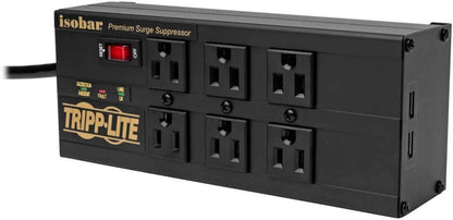 Isobar 6 Outlet Surge Protector Power Strip with 2 USB Charging Ports,10Ft Long Cord,Right - Angle Plug, Metal, 3840 Joules,Lifetime Limited Warranty & $50K Insurance (Ibar6Ultrausbb)Black - TechNova