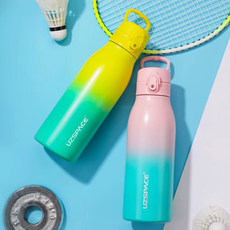 Gradient Color Portable Sport Bottle - Stainless Steel Water Bottle - Girls' Flask 600/1000Ml - TechNova