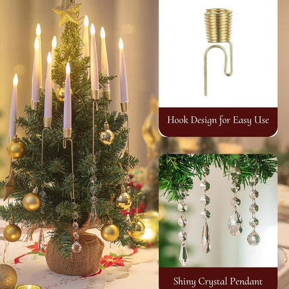 Set of 10 Flameless Christmas Tree Taper Candles with Timer and Hanging Crystal Ornaments for Holiday Decor - TechNova