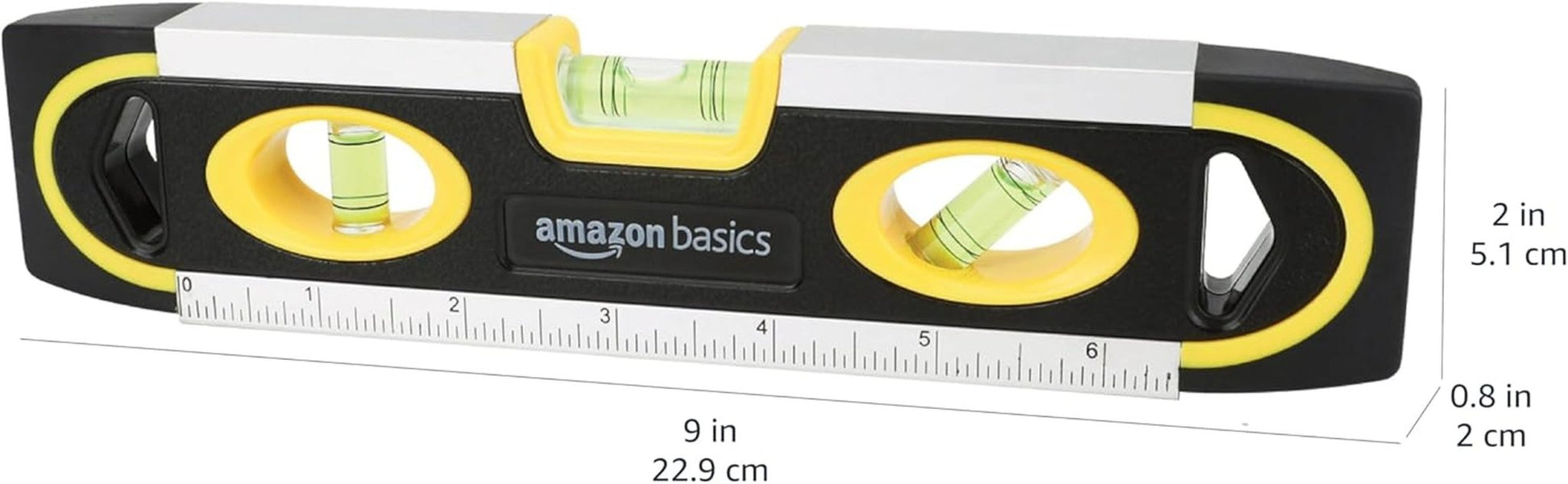 9 - Inch Magnetic Torpedo Level and Ruler, 180/90/45 Degree Bubbles, Black - TechNova