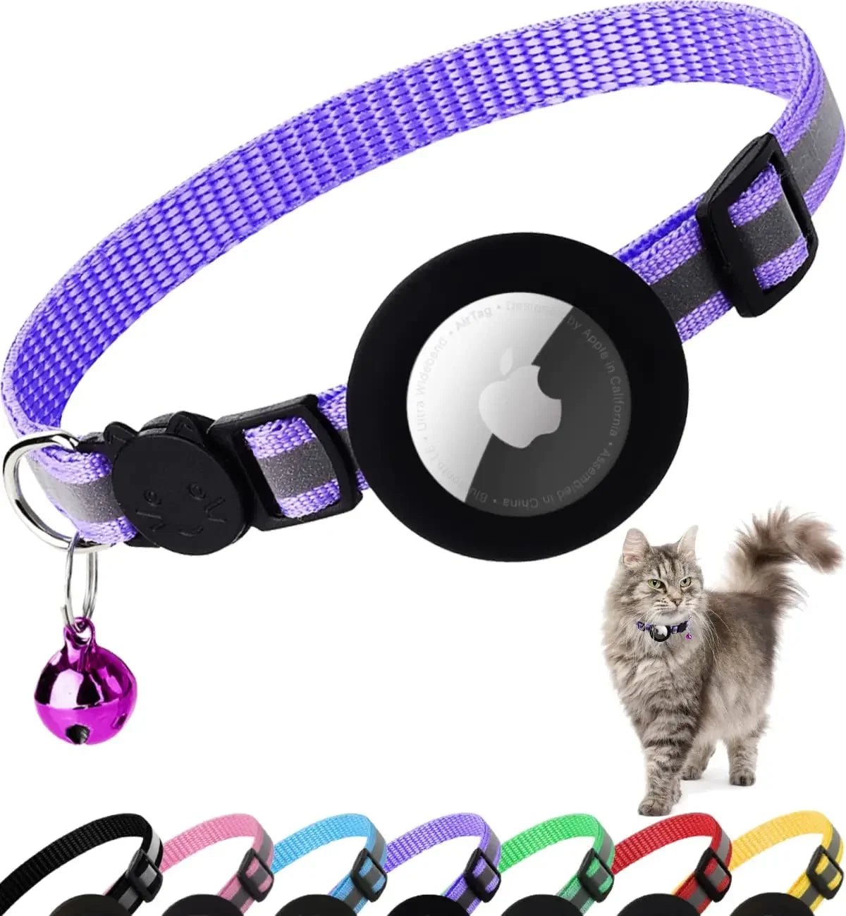 ATUBAN Airtag Cat Collar Breakaway, Reflective Kitten Collar with Apple Air Tag Holder and Bell for Girl Boy Cats, 0.4 Inches - TechNova