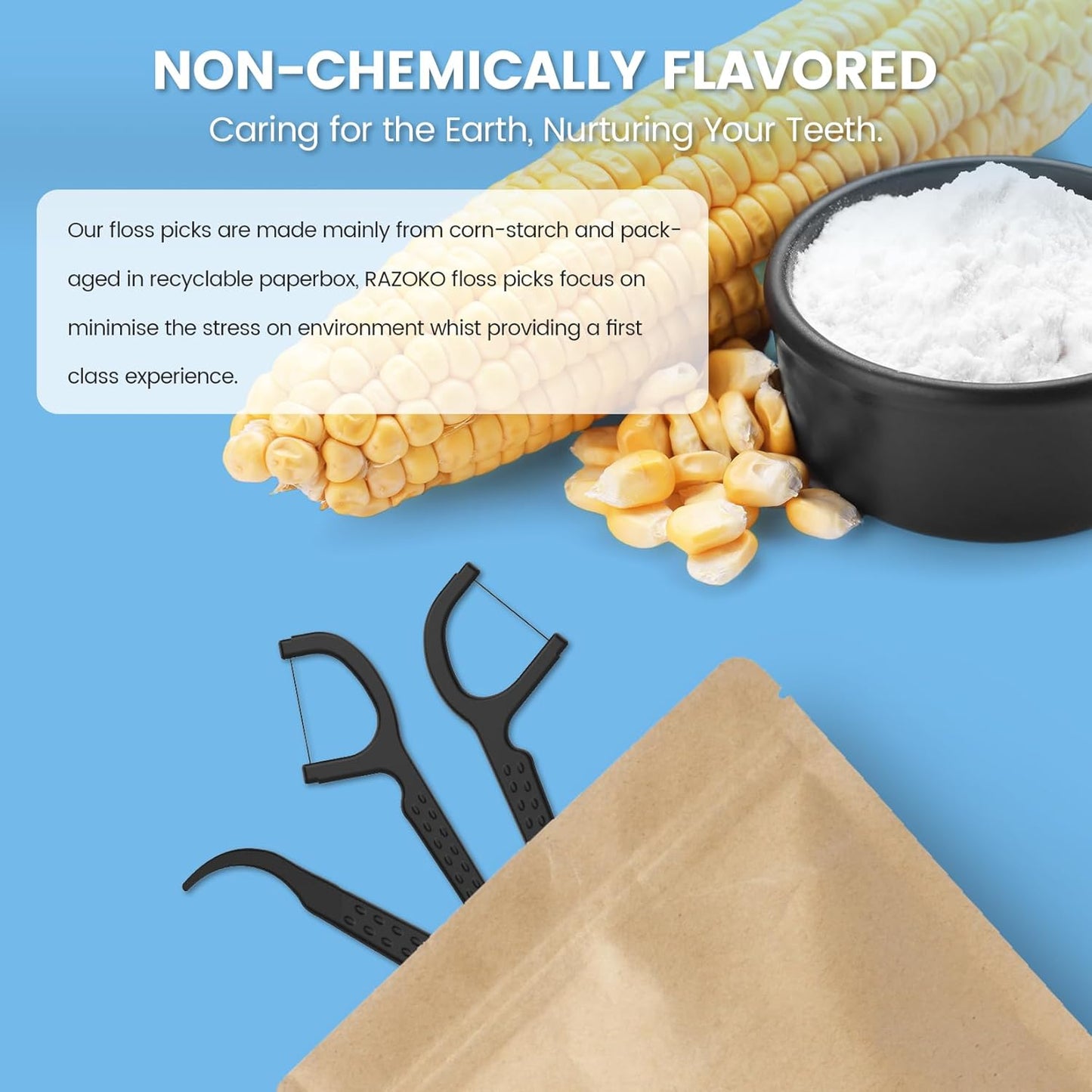 Natural Dental Floss Picks High Toughness Charcoal Toothpicks Sticks - Vegan,Eco - Friendly Sustainable Flossers for Teeth Cleaning (200 Count) - TechNova