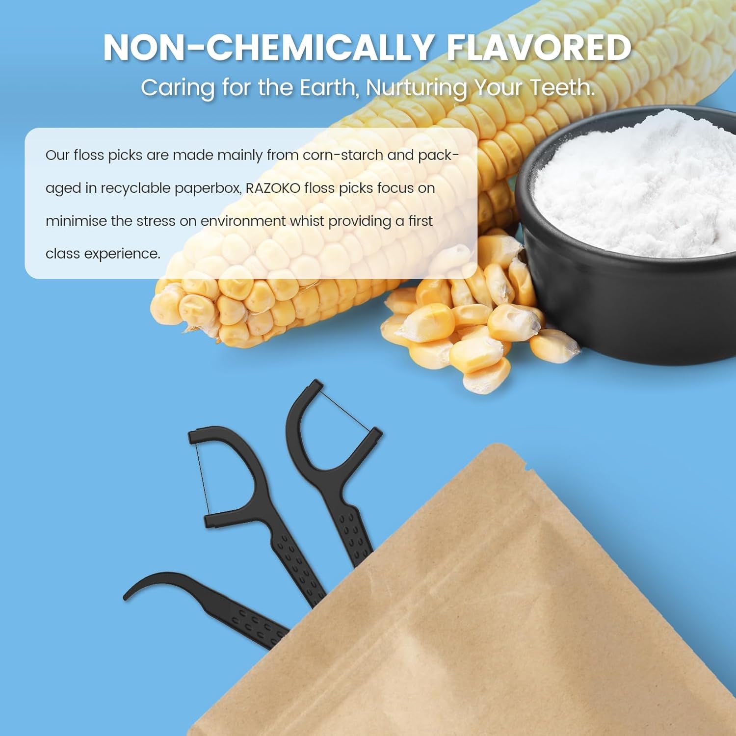 Natural Dental Floss Picks High Toughness Charcoal Toothpicks Sticks - Vegan,Eco - Friendly Sustainable Flossers for Teeth Cleaning (200 Count) - TechNova