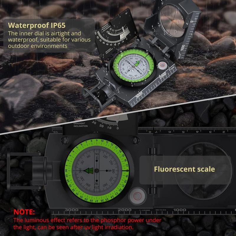 Military Compass with Carry Bag Inclinometer Multifunctional Sighting Compass Waterproof Survival Compass High Accuracy for Navigation Camping Hiking Backpacking Outdoor Activities - TechNova