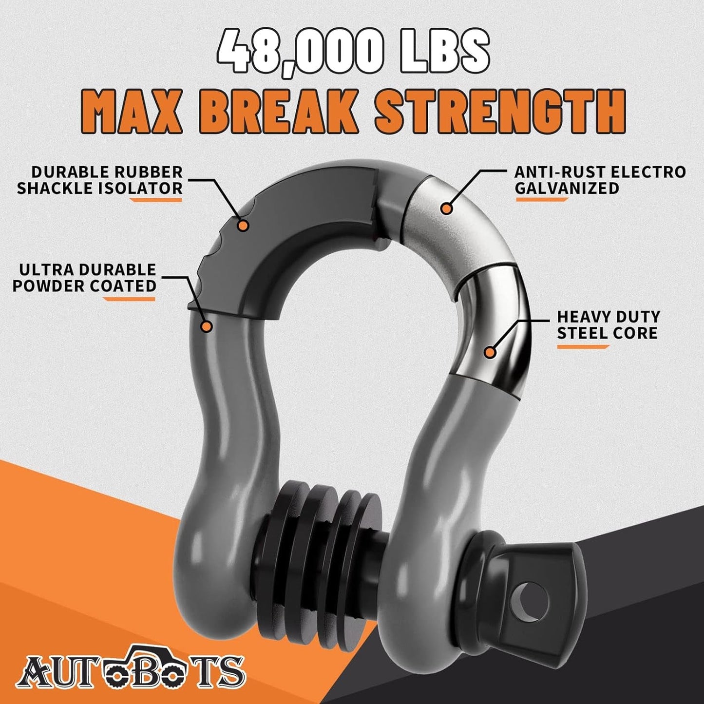 Bow Shackles 3/4" D Ring Shackle (2 Pack), 48,000Ib Break Strength with 7/8" Pin, 2 Isolator and 4 Washers Kit for Offroad Vehicle Truck Recovery Gray - TechNova