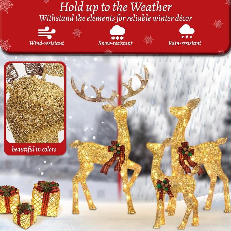 FOOWIN 3D Large Lighted Christmas Reindeer Family Set - 3 - Piece 4.8Ft Pre - Lit Outdoor Decoration with 210 LED Lights and Red Bows for Yard, Patio, Lawn, and Garden - TechNova