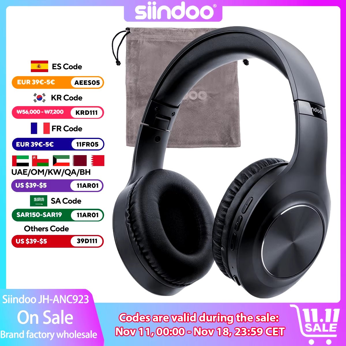 JH - ANC923 Active Noise Cancelling Wireless Headset Foldable Over - Ear Bluetooth Headphone with Mic Hi - Fi Stereo Deep Bass - TechNova