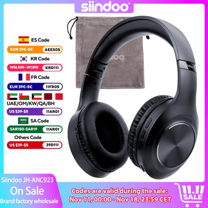 JH - ANC923 Active Noise Cancelling Wireless Headset Foldable Over - Ear Bluetooth Headphone with Mic Hi - Fi Stereo Deep Bass - TechNova