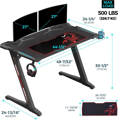 Elevate Your Gaming Experience with the Z1 - S Pro Gaming Desk - 44.5" Z Shaped Home Office PC Computer Desk Featuring LED Lights, Controller Stand, Cup Holder, Headphone Hook, and Free Mousepad - Perfect Gift for Gamers! - TechNova