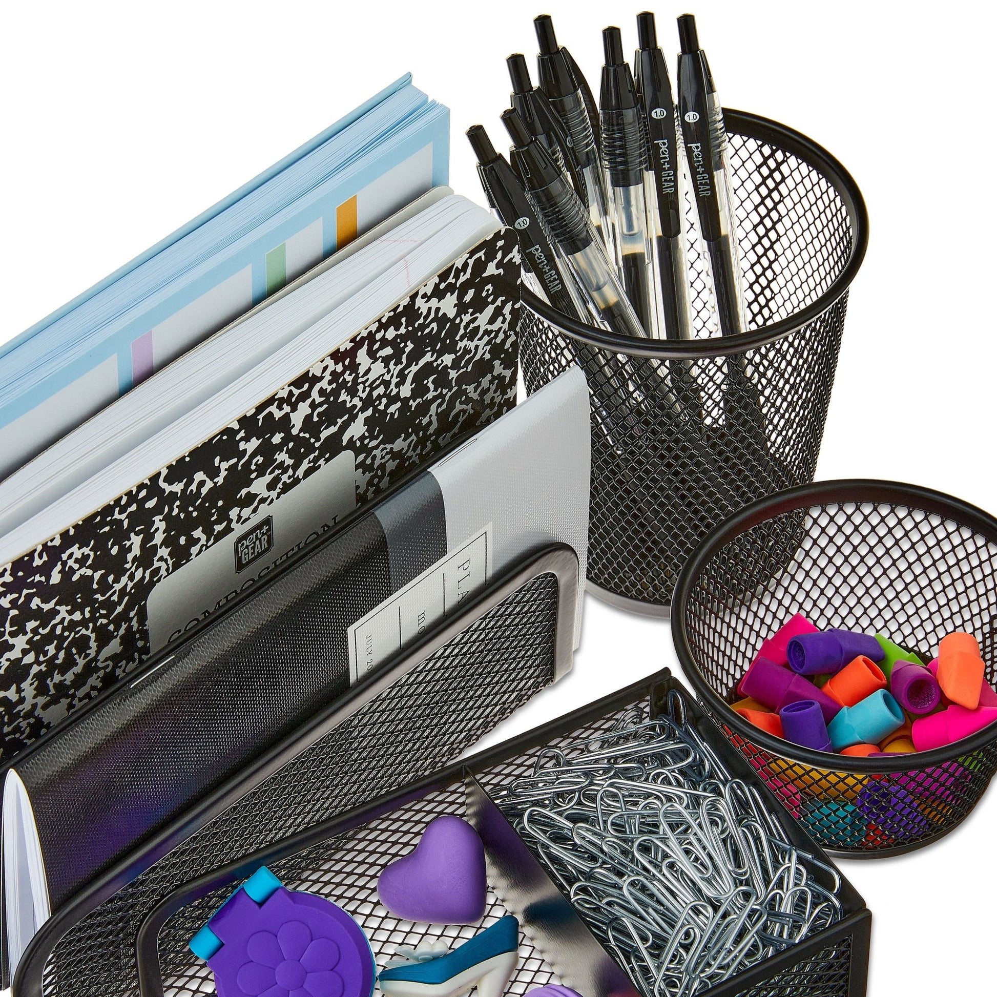 Metal Desk Organizer Set, Black, 4 Pieces - TechNova