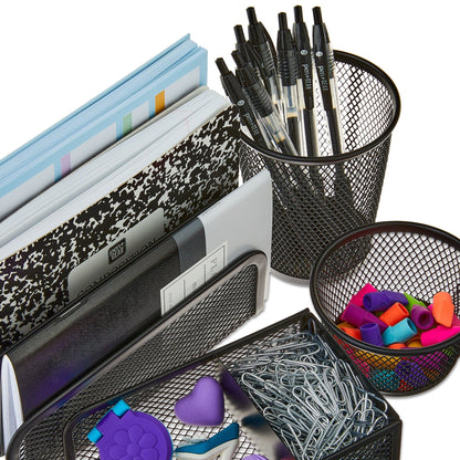 Metal Desk Organizer Set, Black, 4 Pieces - TechNova