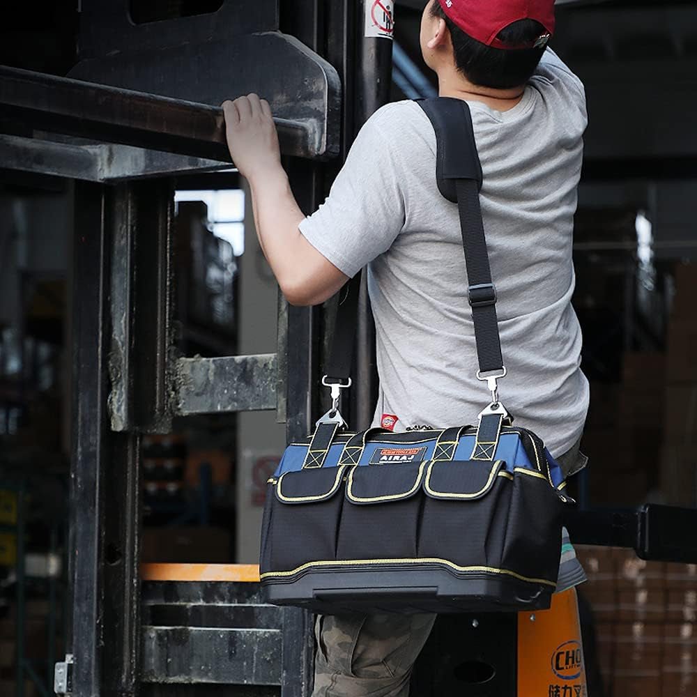 16 Inch Wide Mouth Heavy Duty Tool Bag for Men - Waterproof Base, Professional Organizer - TechNova