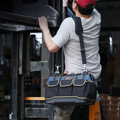16 Inch Wide Mouth Heavy Duty Tool Bag for Men - Waterproof Base, Professional Organizer - TechNova