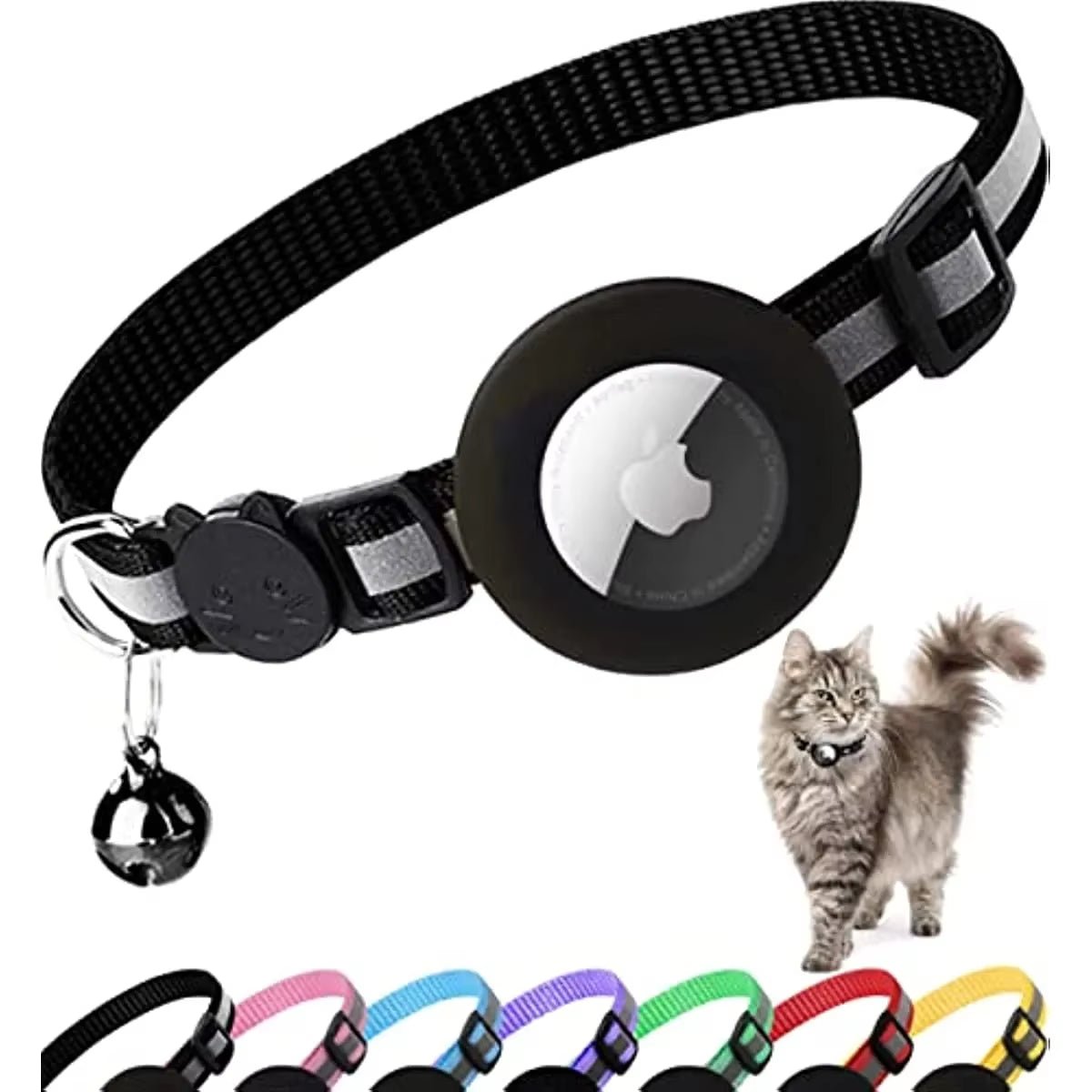ATUBAN Airtag Cat Collar Breakaway, Reflective Kitten Collar with Apple Air Tag Holder and Bell for Girl Boy Cats, 0.4 Inches - TechNova