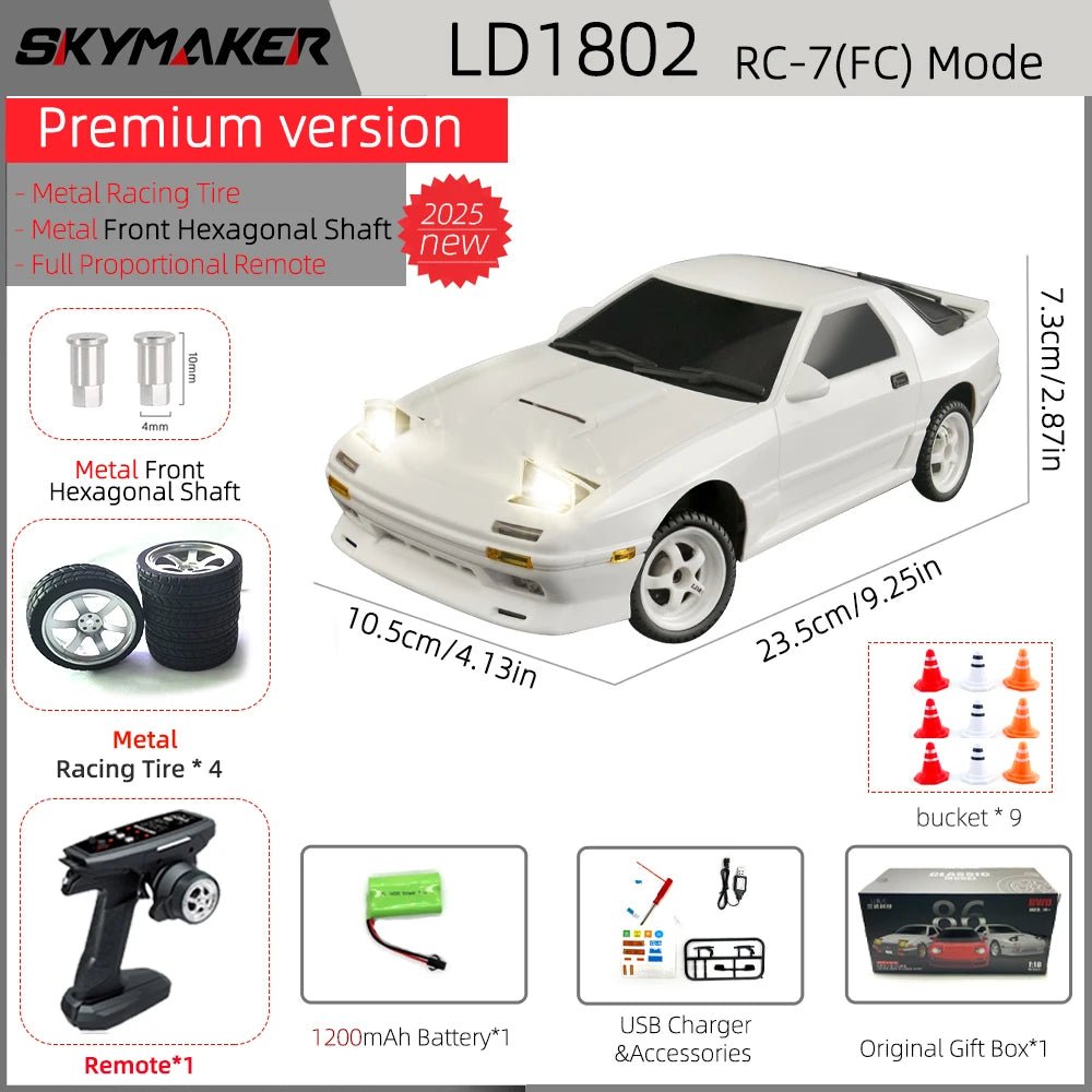 AE86 Model LD1801 RX-7 FC LD1802 1:18 RC Drift Car 1/18 2.4G Remote Control ESP Gyroscope LED Mini RC Racing Car  - TechNova