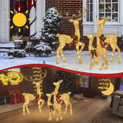FOOWIN 3D Large Lighted Christmas Reindeer Family Set - 3 - Piece 4.8Ft Pre - Lit Outdoor Decoration with 210 LED Lights and Red Bows for Yard, Patio, Lawn, and Garden - TechNova