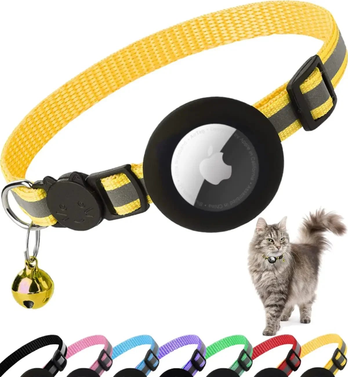 ATUBAN Airtag Cat Collar Breakaway, Reflective Kitten Collar with Apple Air Tag Holder and Bell for Girl Boy Cats, 0.4 Inches - TechNova