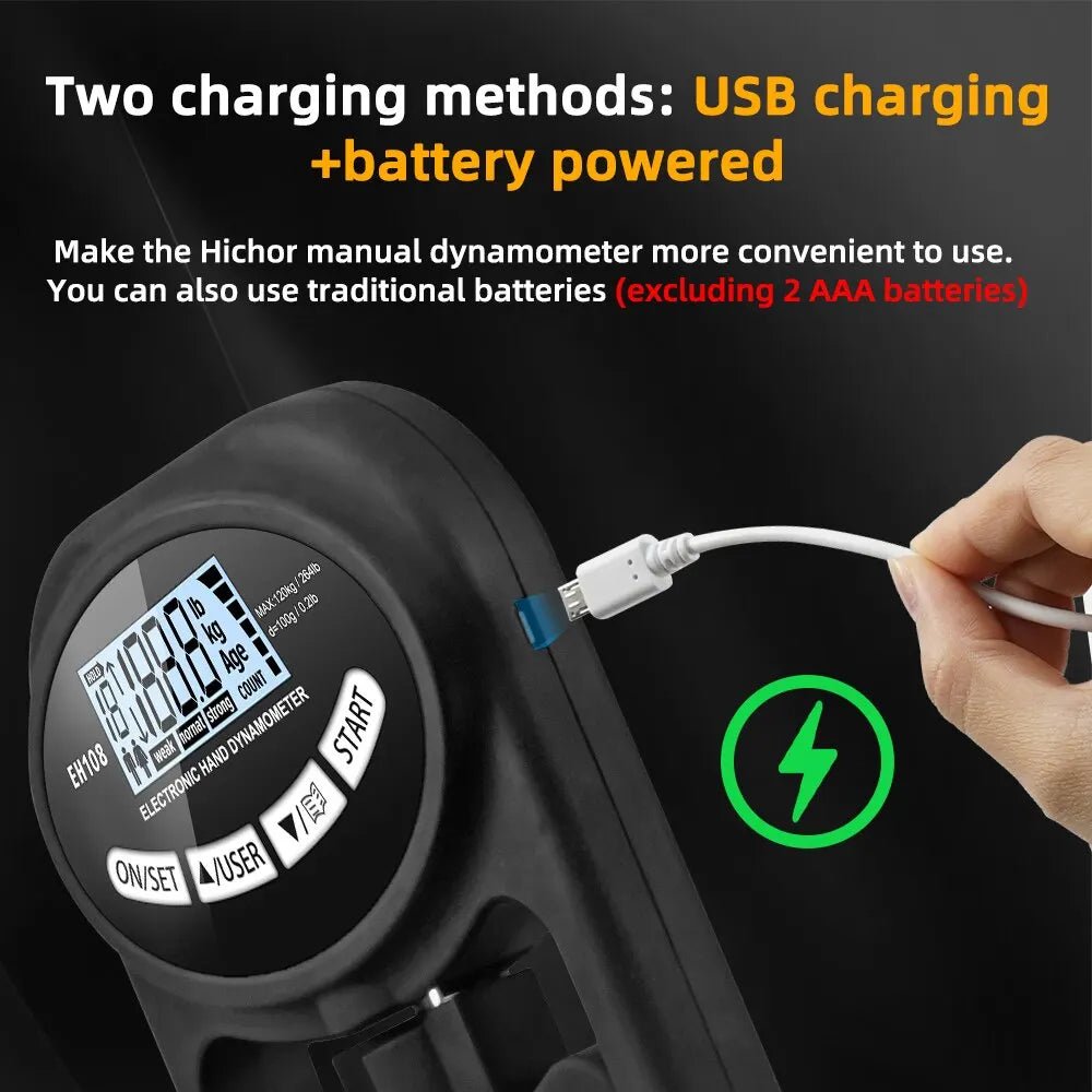 Grip Strength Tester 265Lbs/120Kg Digital Hand Dynamometer Grip Strength Meter USB LCD Screen Hand Grip for Power Training Sport - TechNova