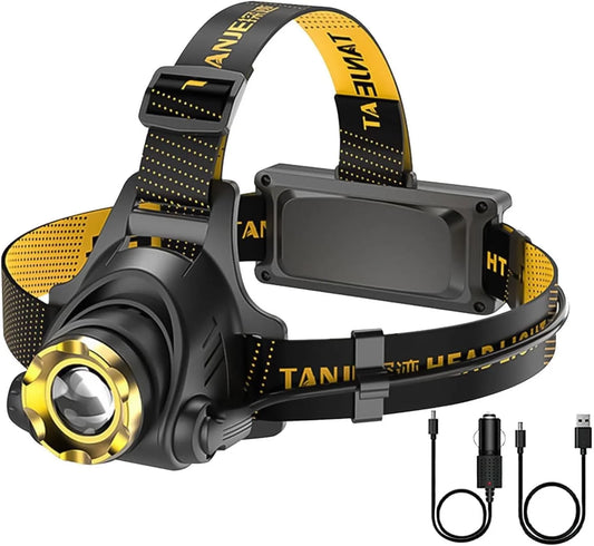 LED Rechargeable Headlamp with 2 USB Cable, 9900 Lumen Ultra Bright Searchlight with 3 Modes, 90° Adjustable for Outdoor Camping, Running, Cycling,Climbing - TechNova