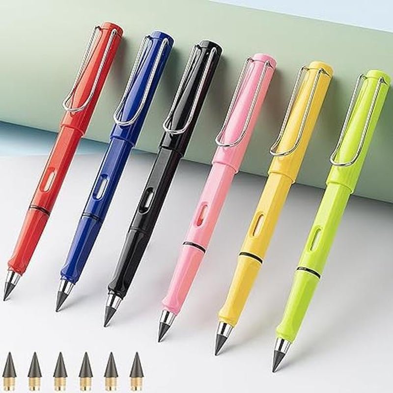 6 Pcs Everlasting Pencil, Infinity Magic Forever Pencils with Eraser, Reusable Cute Inkless Eternal Pencil for Kids Writing, Sketching, Drawing - TechNova