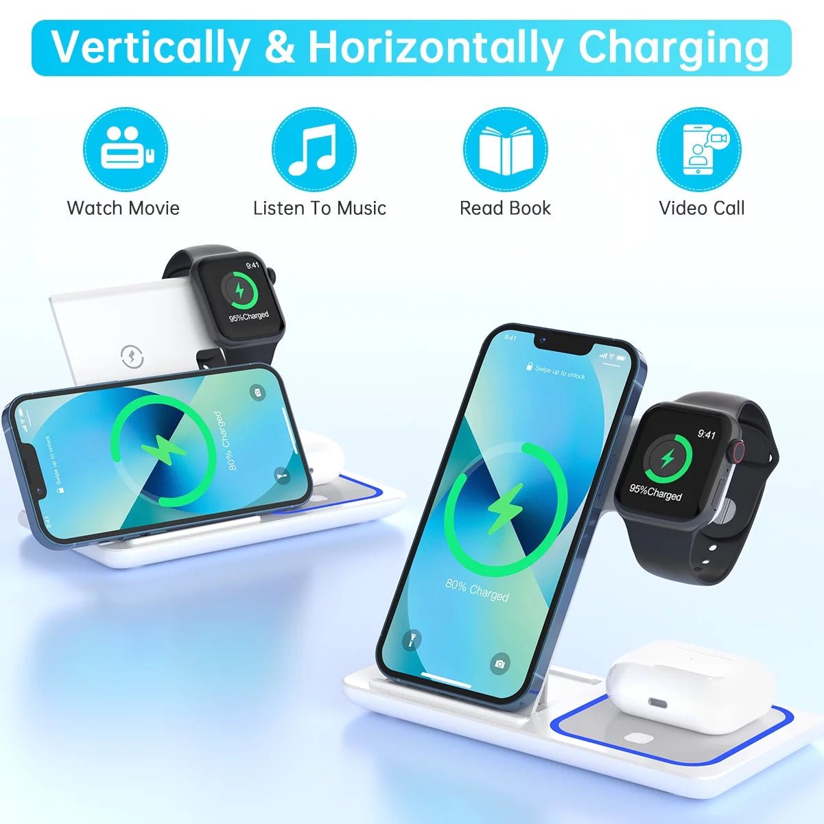 3-in-1 Fast Wireless Charging Station for iPhone, Samsung, AirPods - 18W Dock Stand - TechNova