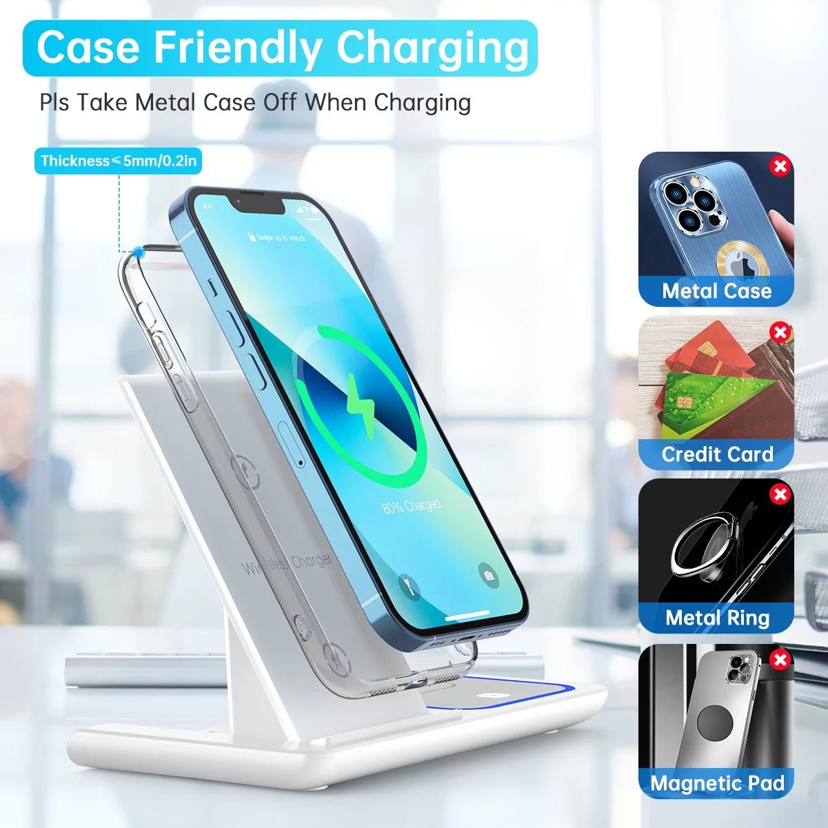 3-in-1 Fast Wireless Charging Station for iPhone, Samsung, AirPods - 18W Dock Stand - TechNova