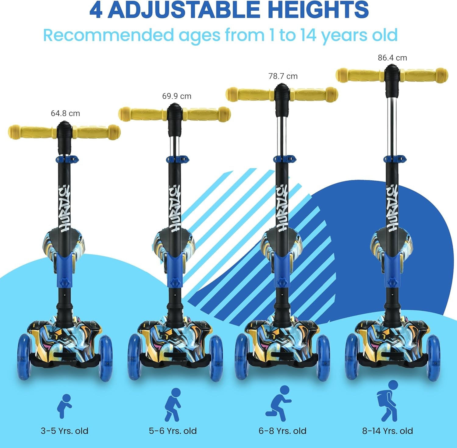 3 - Wheeled Scooter for Kids - Wheel LED Lights, Adjustable Lean - To - Steer Handlebar, and Foldable Seat - Sit or Stand Ride with Brake for Boys and Girls Ages 1 - 14 Years Old - TechNova